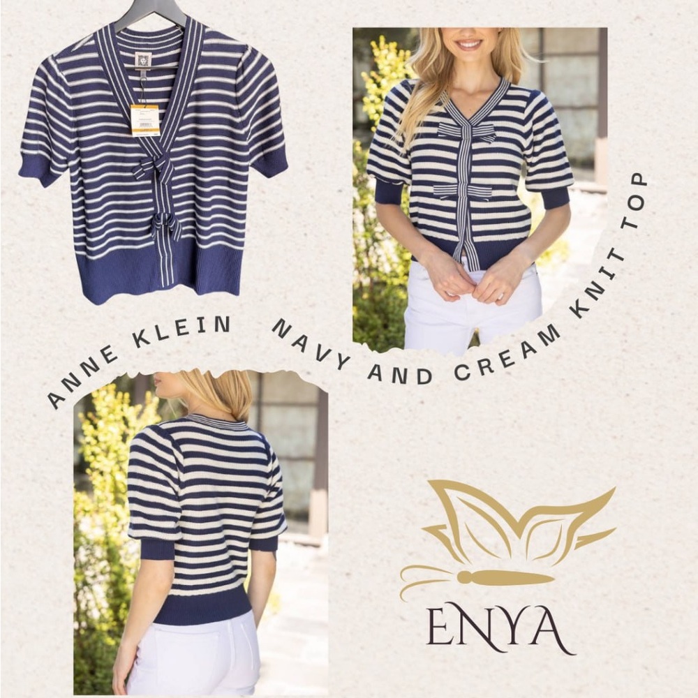 Anne Klein Navy and Cream Knit Top